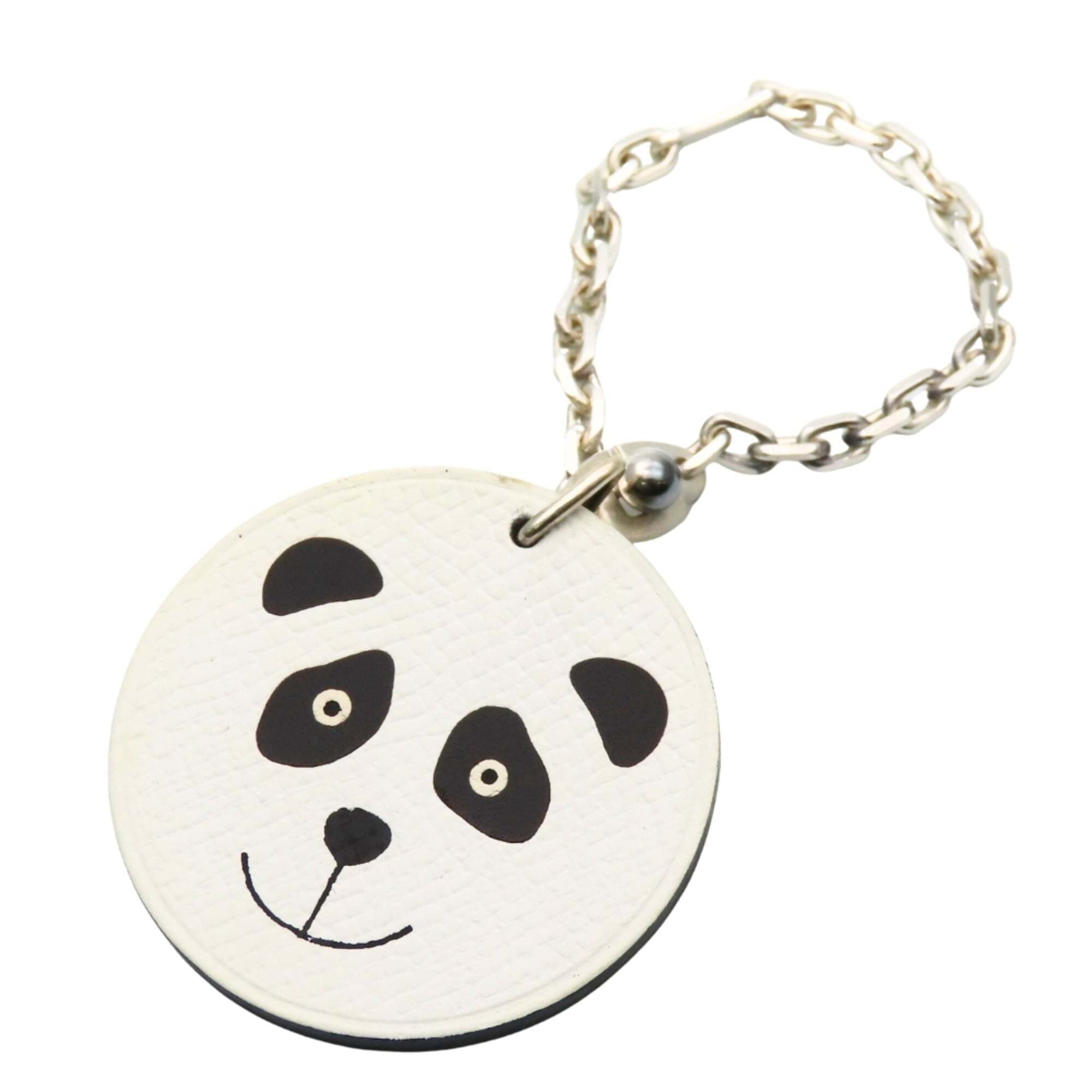Hermes Bag Charm, Panda Animal Print, Leather, 925 Silver, White, Black, Wome...